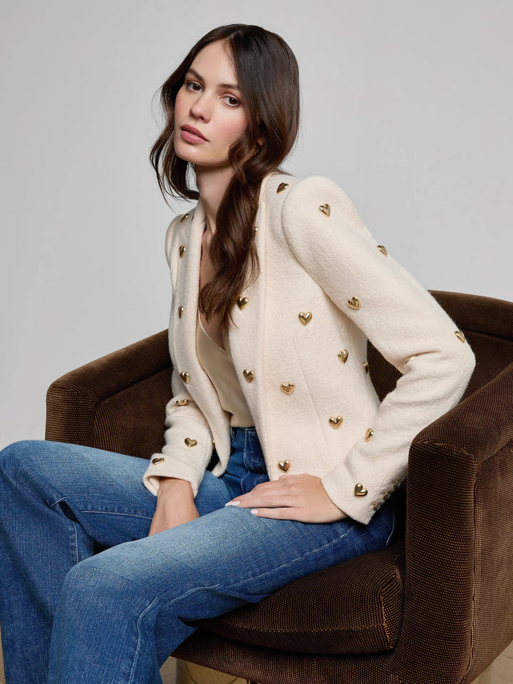 JEN CROP BLAZER W/ HEARTS (ECRU) - L'AGENCE