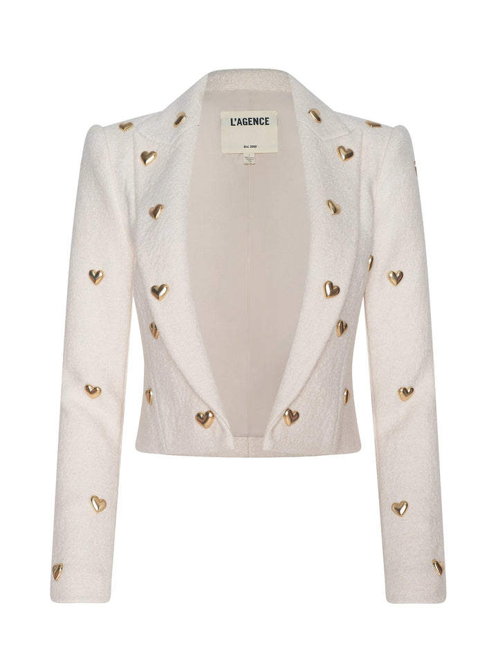 JEN CROP BLAZER W/ HEARTS (ECRU) - L'AGENCE