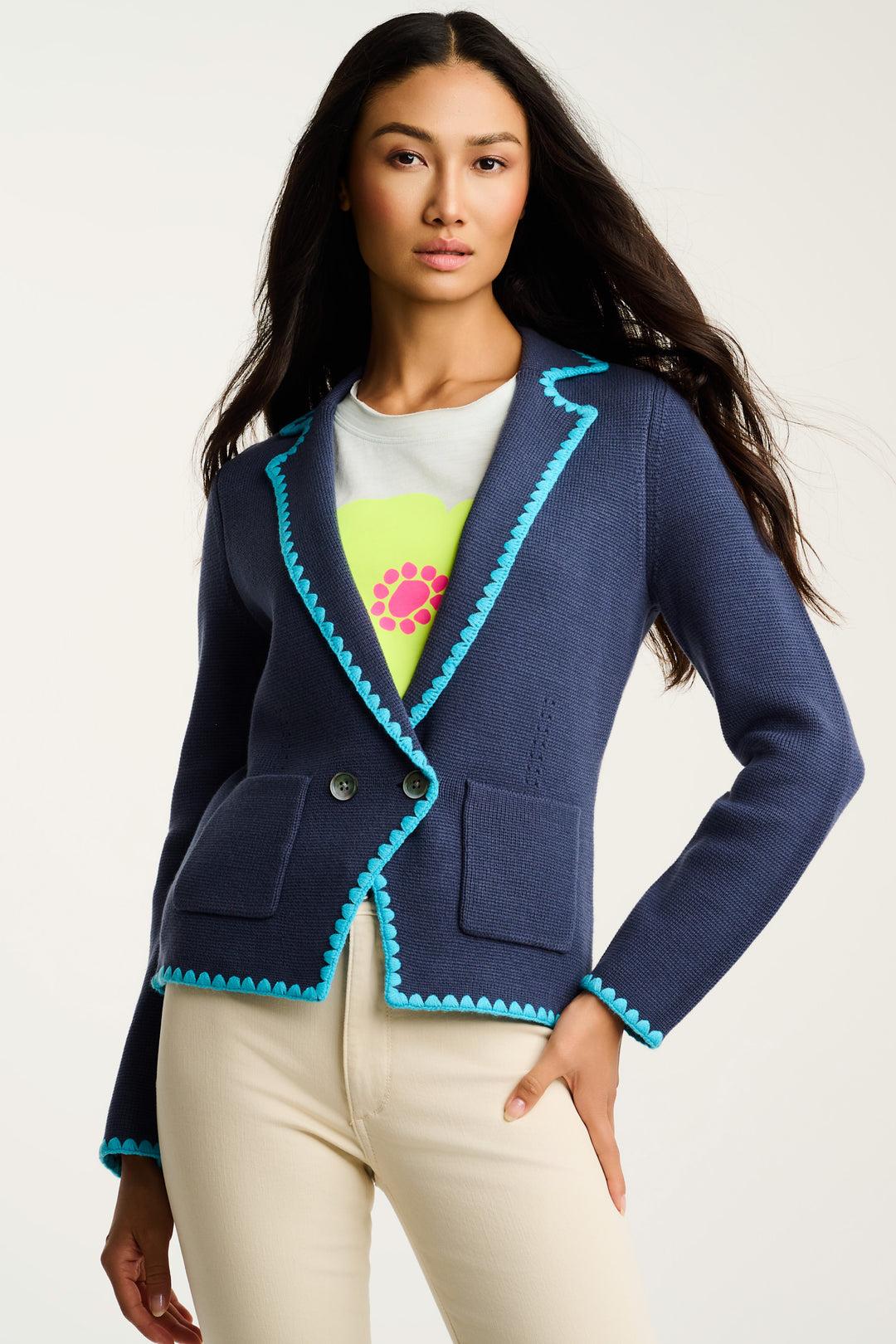 STITCHY MIX BLAZER (BLUE BURST) - LISA TODD