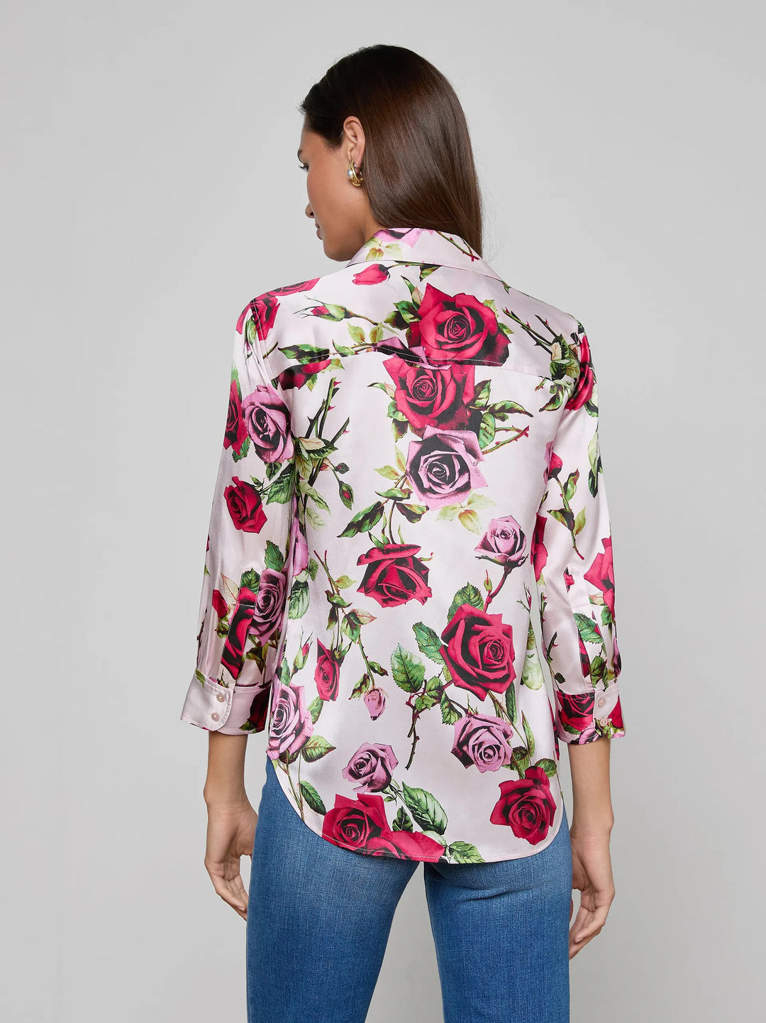 DANI 3/4 SLEEVE BLOUSE (PINK MULTI ROMANTIC ROSE) - L'AGENCE
