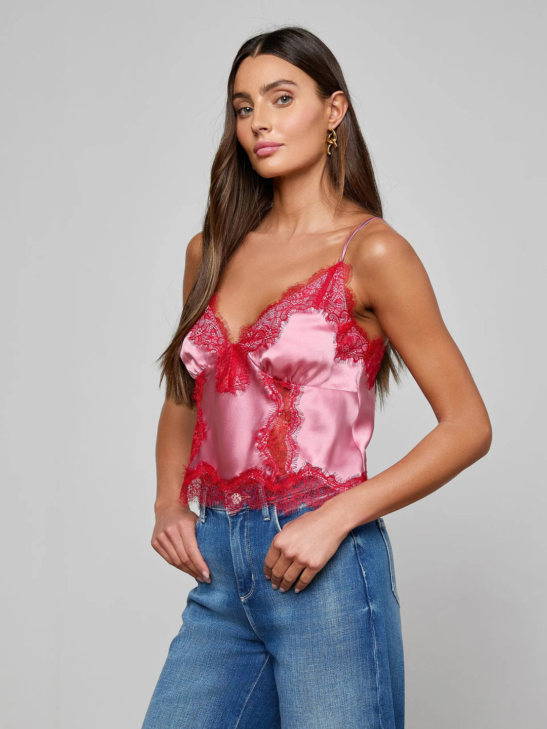 KIMBER LACE INSERT CAMI (FONDANT PINK/CHILI PEPPER) - L'AGENCE