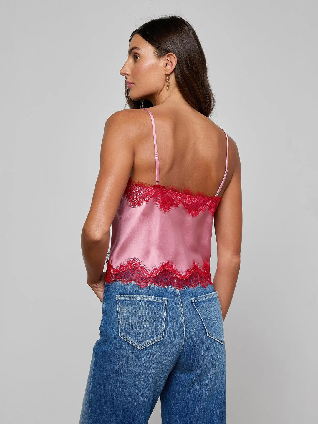KIMBER LACE INSERT CAMI (FONDANT PINK/CHILI PEPPER) - L'AGENCE