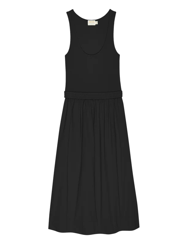 SADELLE CLEAN COMBO MIDI DRESS (JET BLACK) - NATION