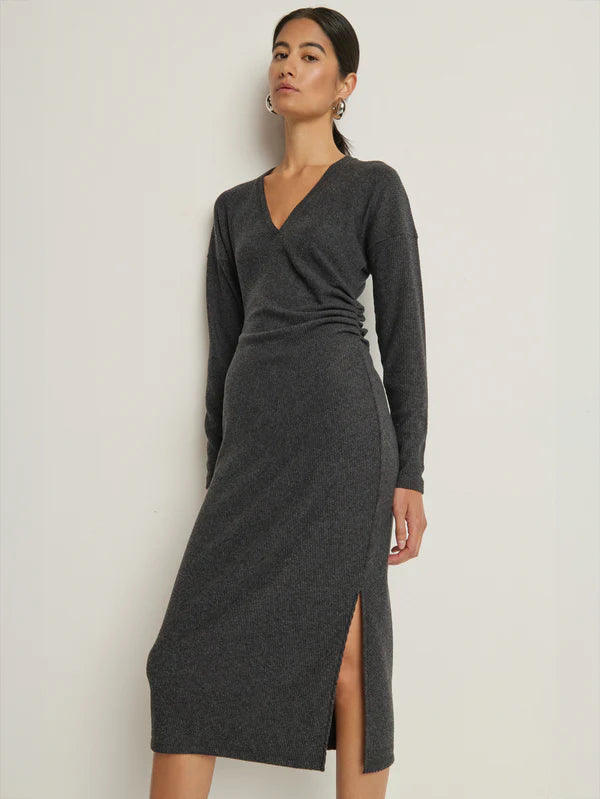 SANDRINE MIDI DRESS (HEATHER CHARCOAL) - NATION