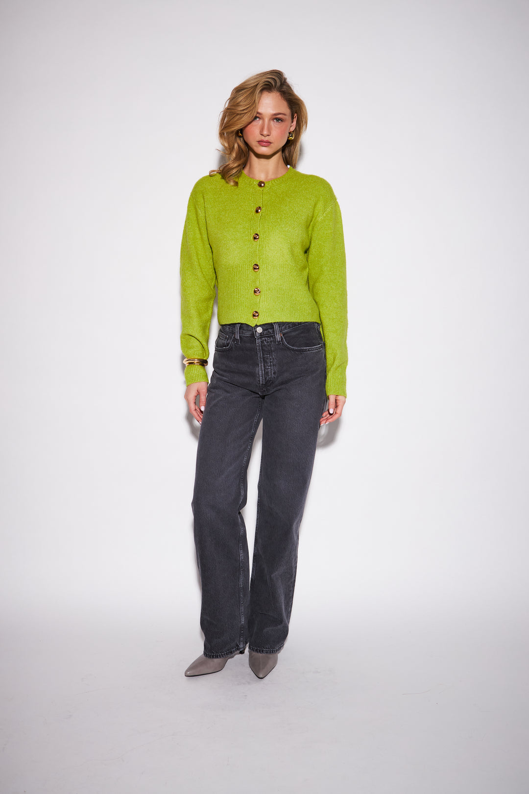 SAVANNAH BUTTON-FRONT CARDIGAN (CHARTREUSE) - JOHN+JENN
