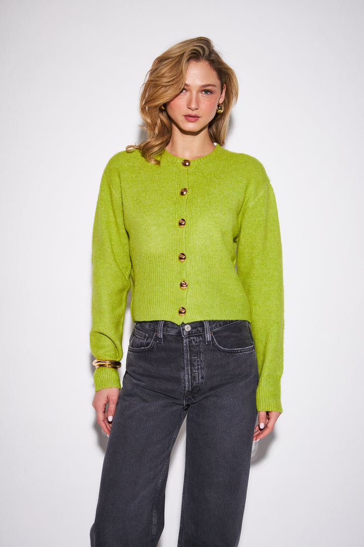 SAVANNAH BUTTON-FRONT CARDIGAN (CHARTREUSE) - JOHN+JENN