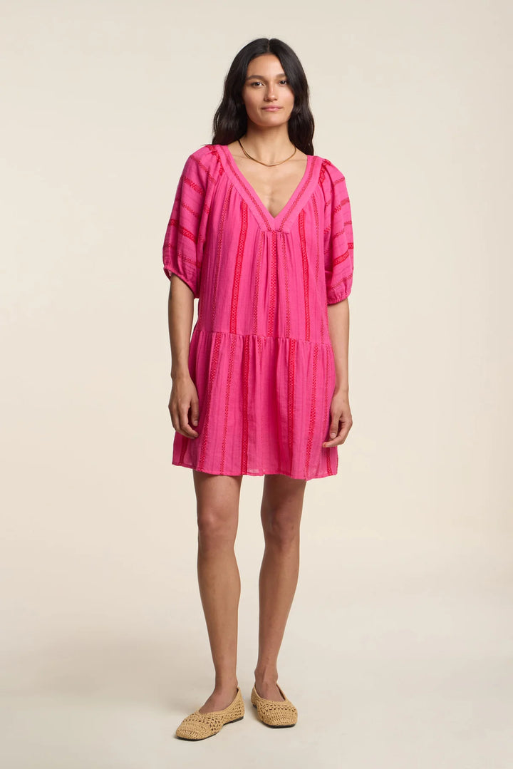 SELITA JACQUARD DRESS (PINK/RED) - VELVET