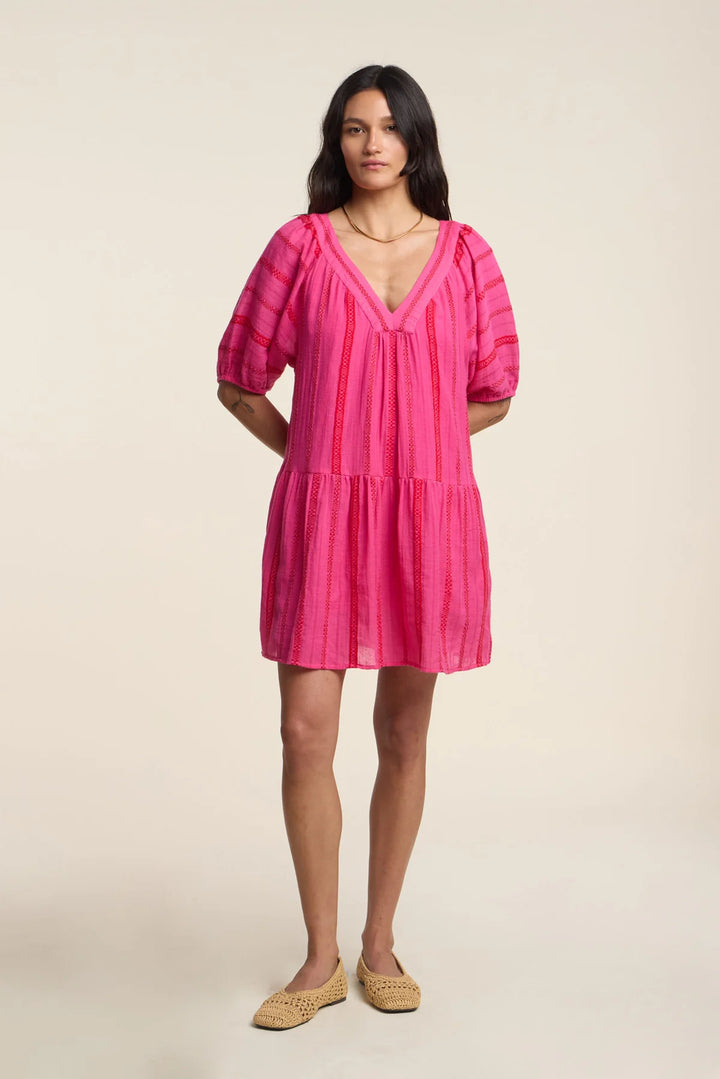 SELITA JACQUARD DRESS (PINK/RED) - VELVET