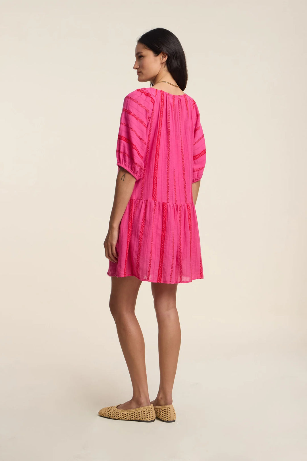 SELITA JACQUARD DRESS (PINK/RED) - VELVET