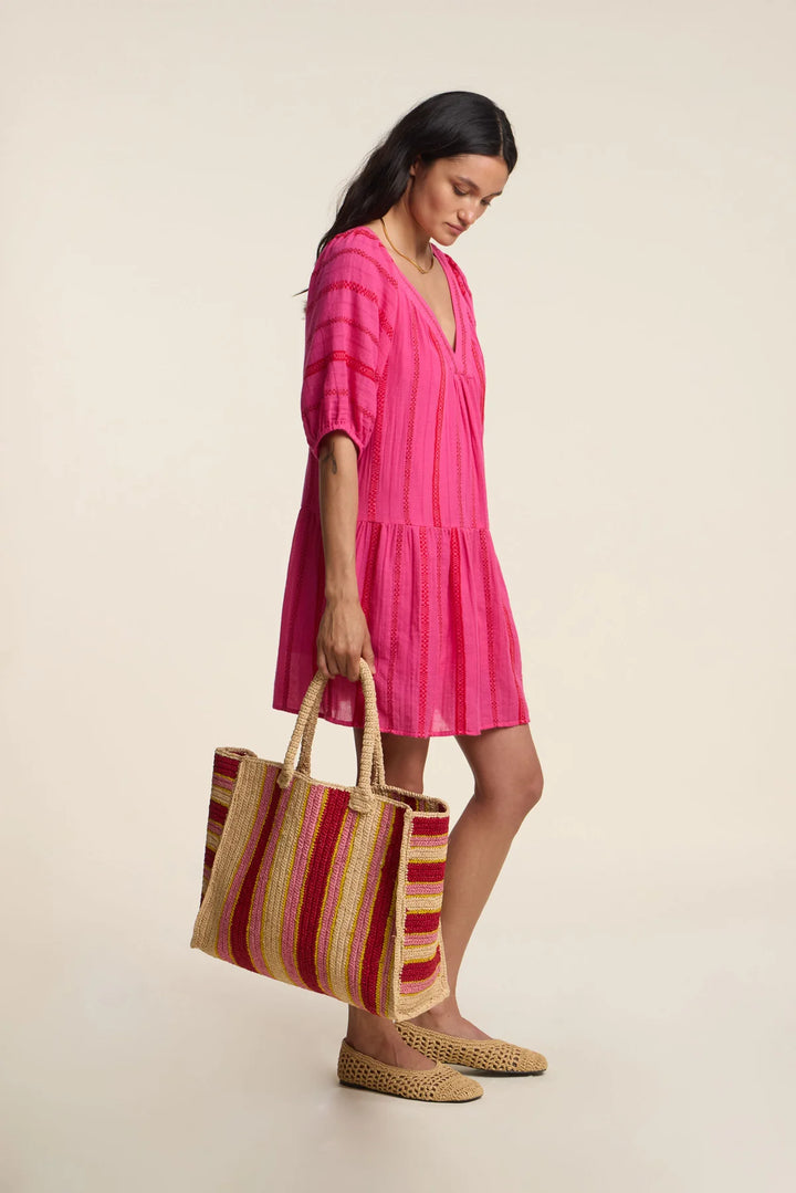 SELITA JACQUARD DRESS (PINK/RED) - VELVET