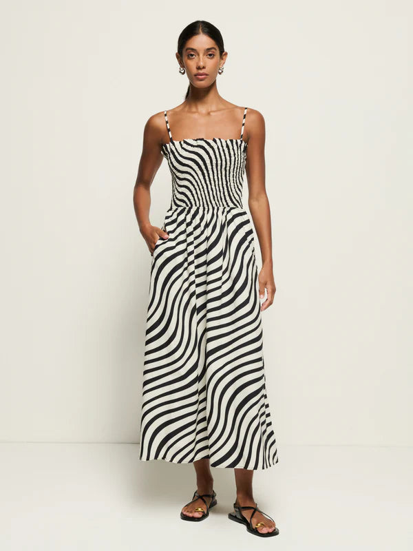 SIBELLE SMOCKED MIDI DRESS - NATION
