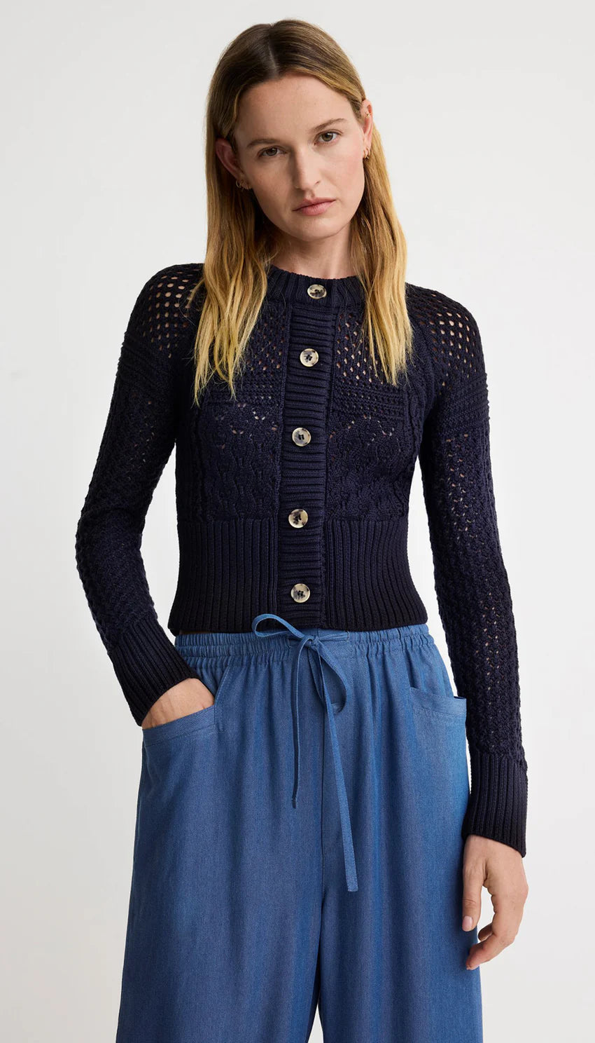 CROCHET CARDIGAN (NAVY) - SMYTHE