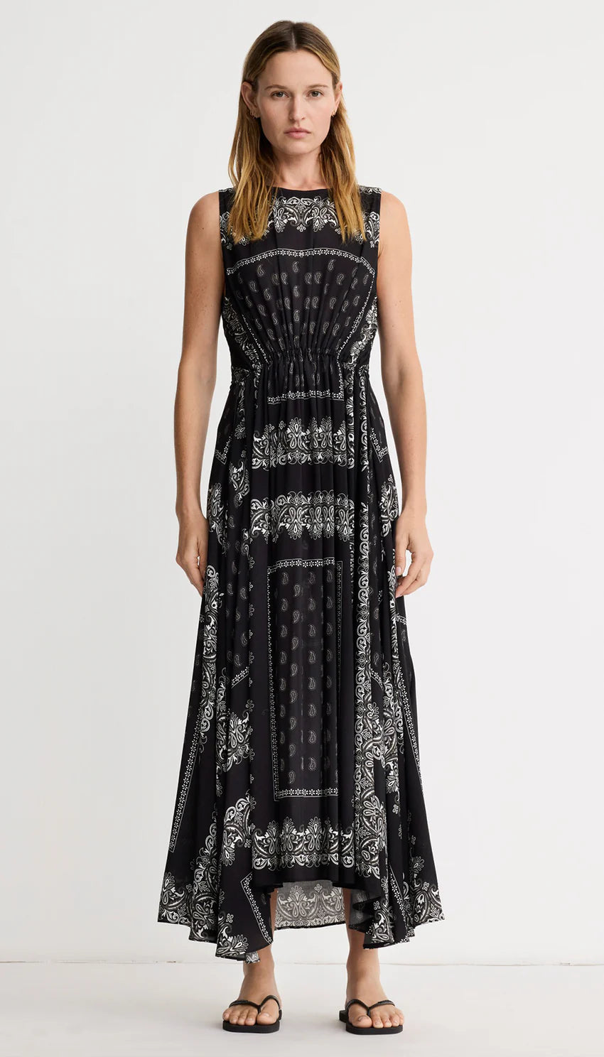 DRAWSTRING MAXI DRESS (BLACK WHITE) - SMYTHE