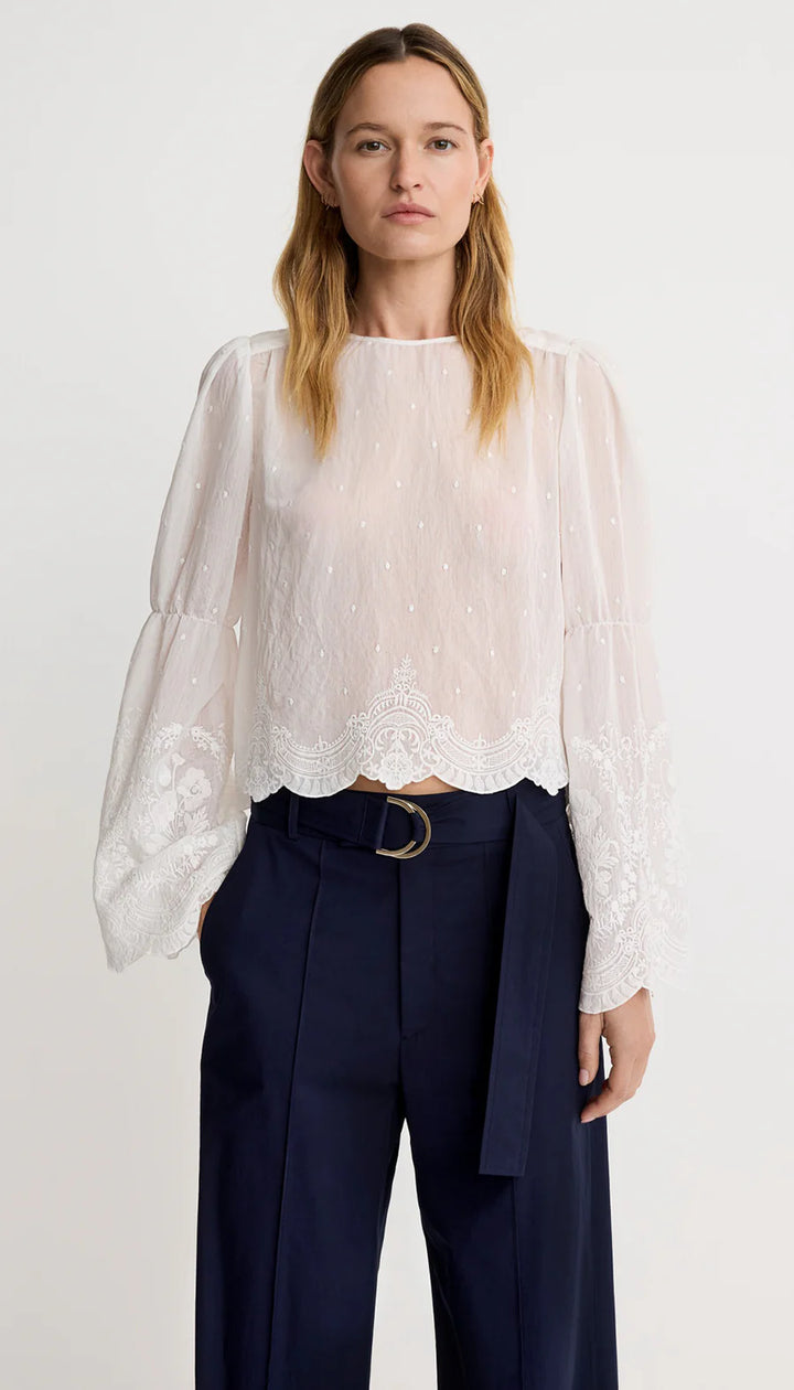 EMBROIDERED BELL SLEEVE (WHITE) - SMYTHE