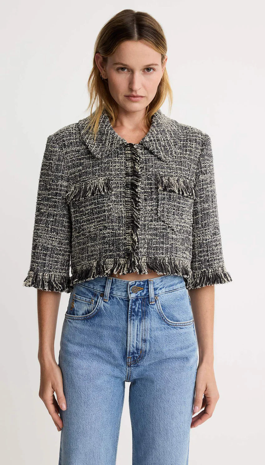 CROPPED SLEEVE MINI JACKET (BLACK) -SMYTHE