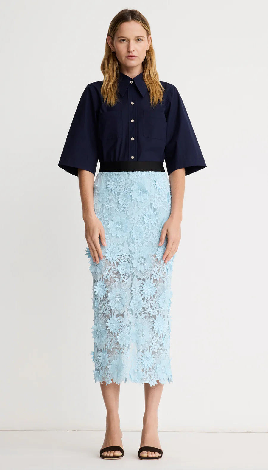 APPLIQUE PENCIL SKIRT (BLUE) - SMYTHE