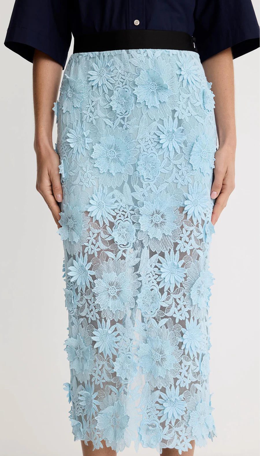 APPLIQUE PENCIL SKIRT (BLUE) - SMYTHE