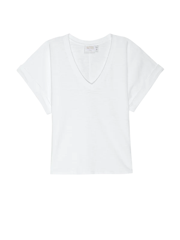 STEVIE CUFFED V-NECK TEE (OPTIC WHITE) - NATION