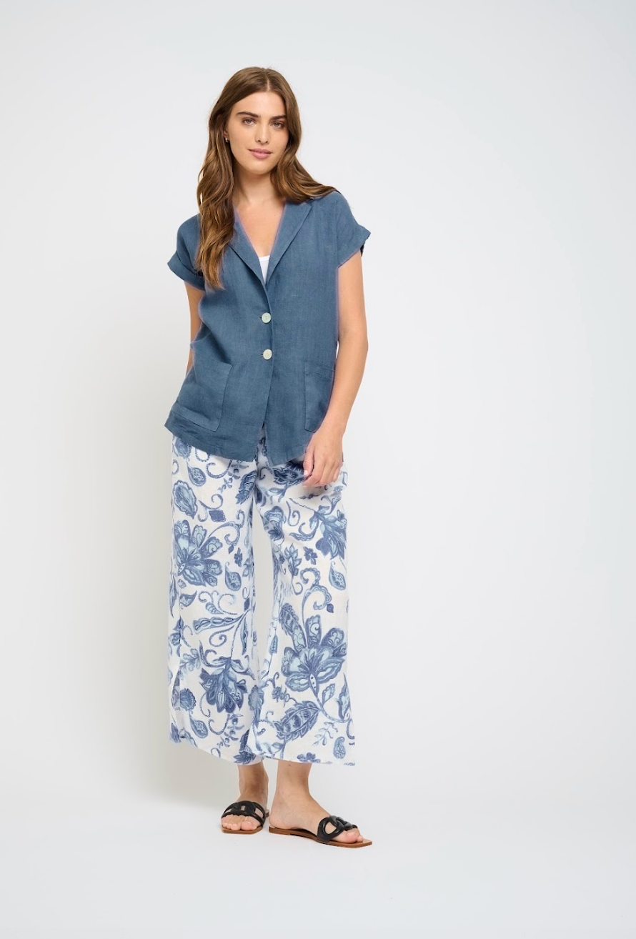 SPLIT LEG LINEN PANT (AZURE) - PISTACHE