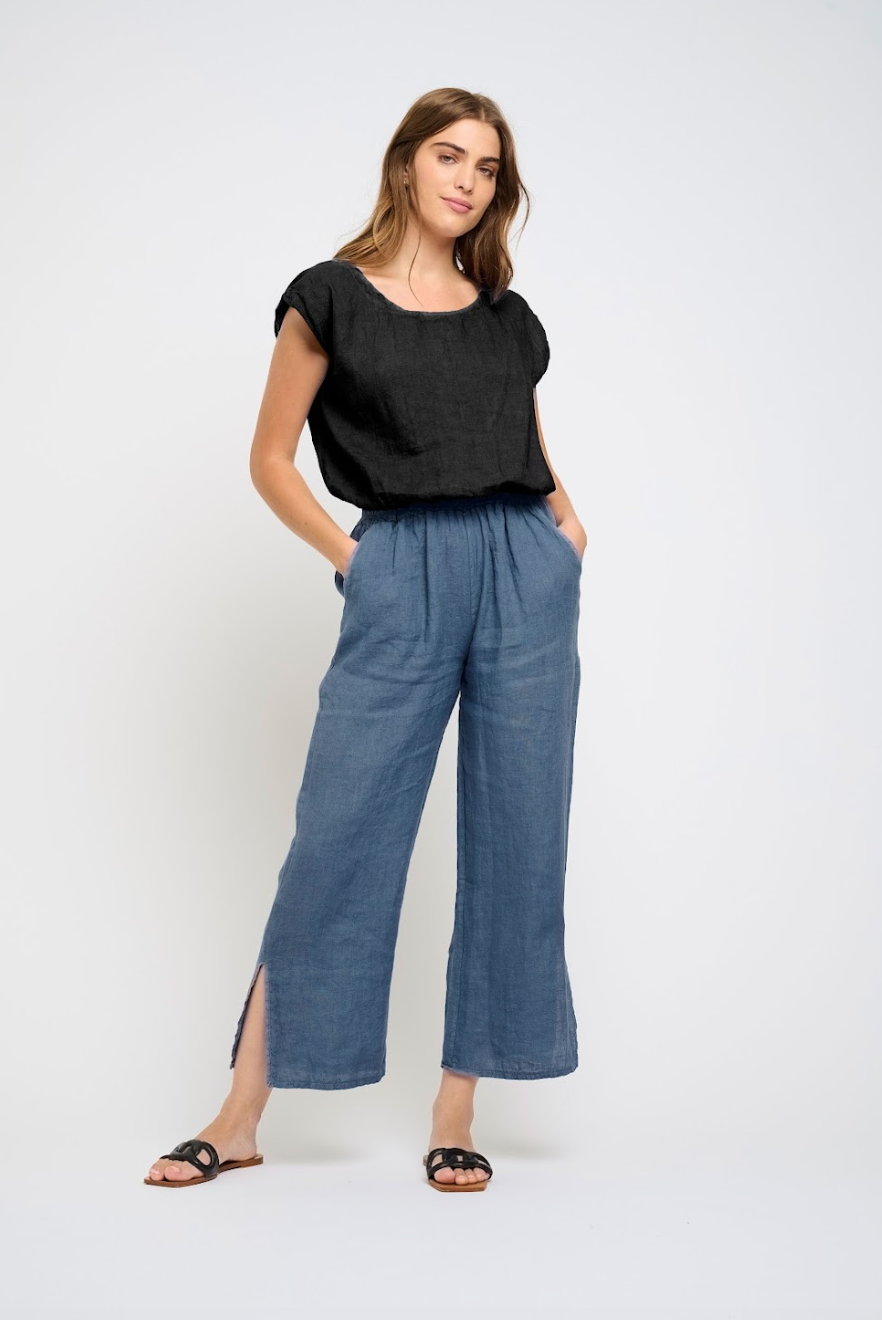 LINEN TOP WITH ELASTIC BOTTOM (BLACK) - PISTACHE