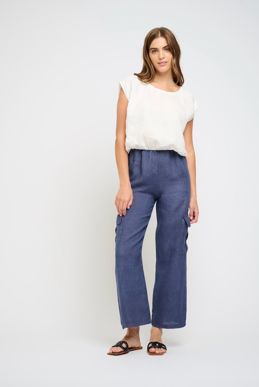 LINEN TOP WITH ELASTIC BOTTOM (WHITE) - PISTACHE