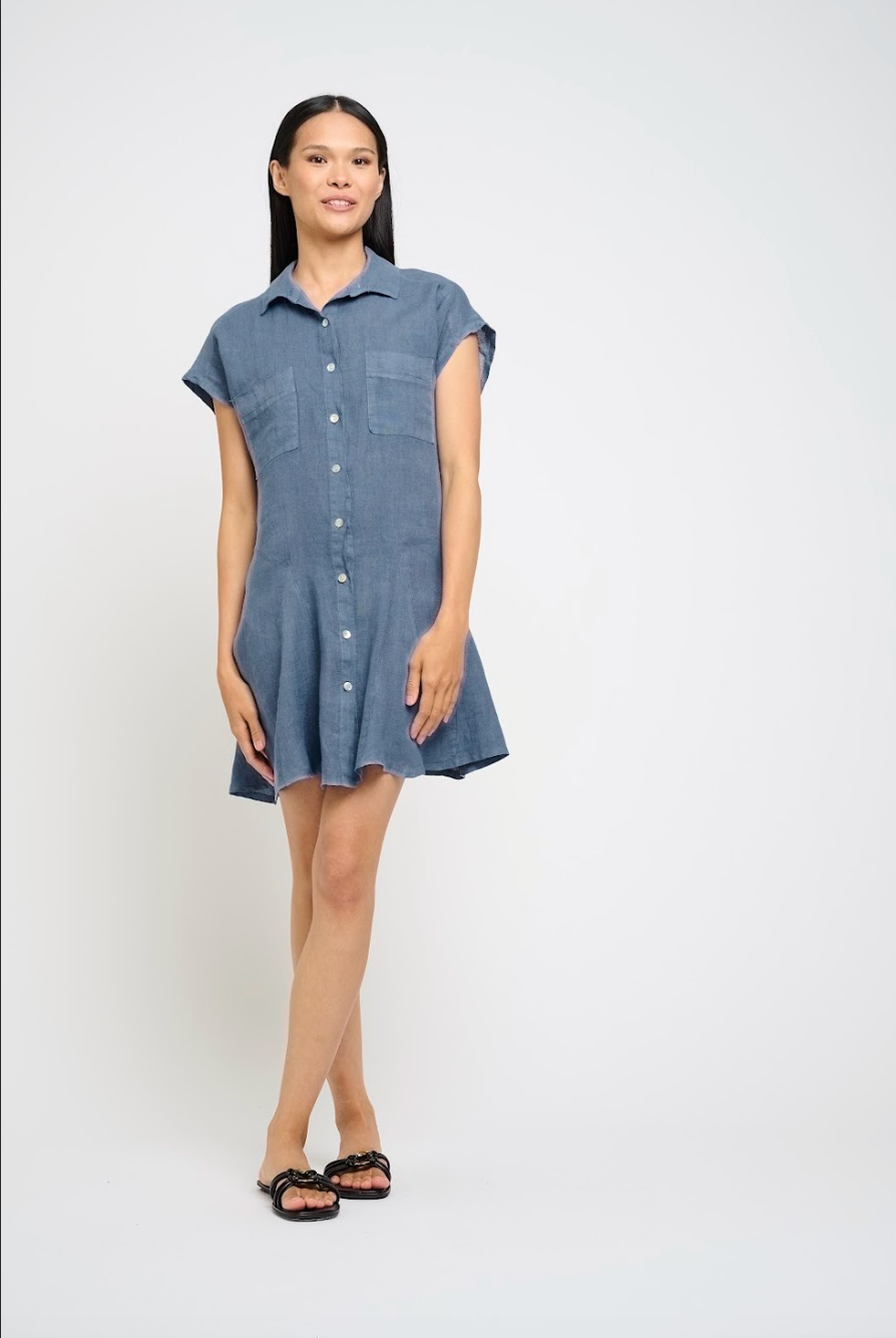 FLARED LINEN SHIRT DRESS - PISTACHE