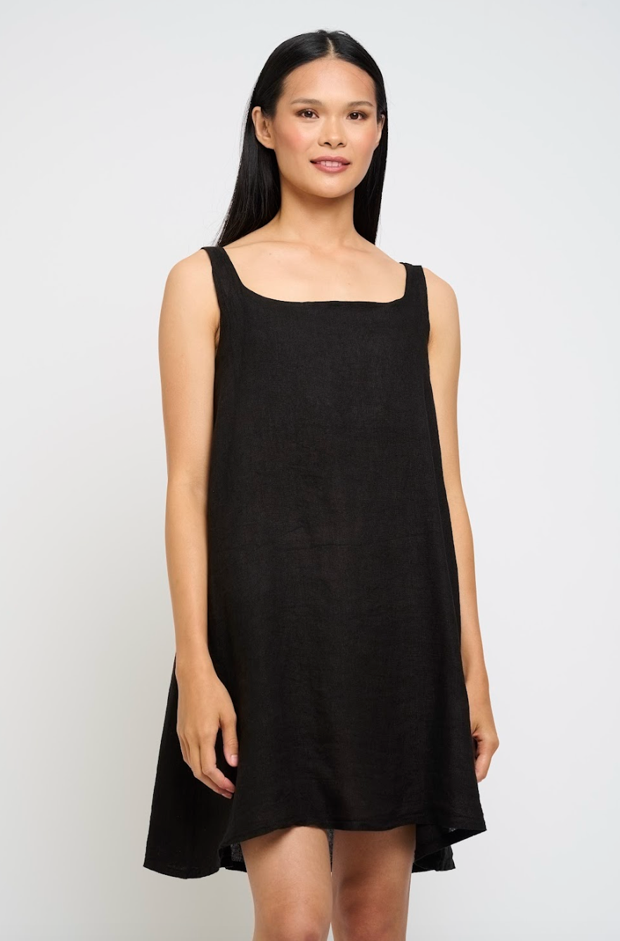 LINEN TUNIC DRESS (BLACK) - PISTACHE