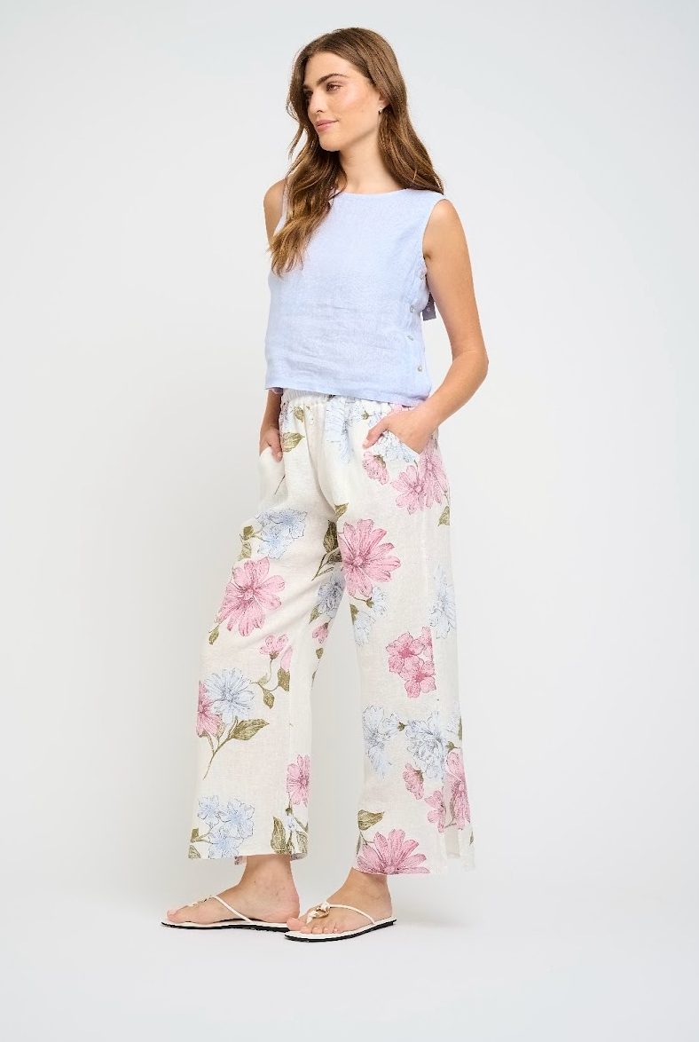 LINEN TOP WITH BUTTON SIDE DETAILING (SKY BLUE) - PISTACHE