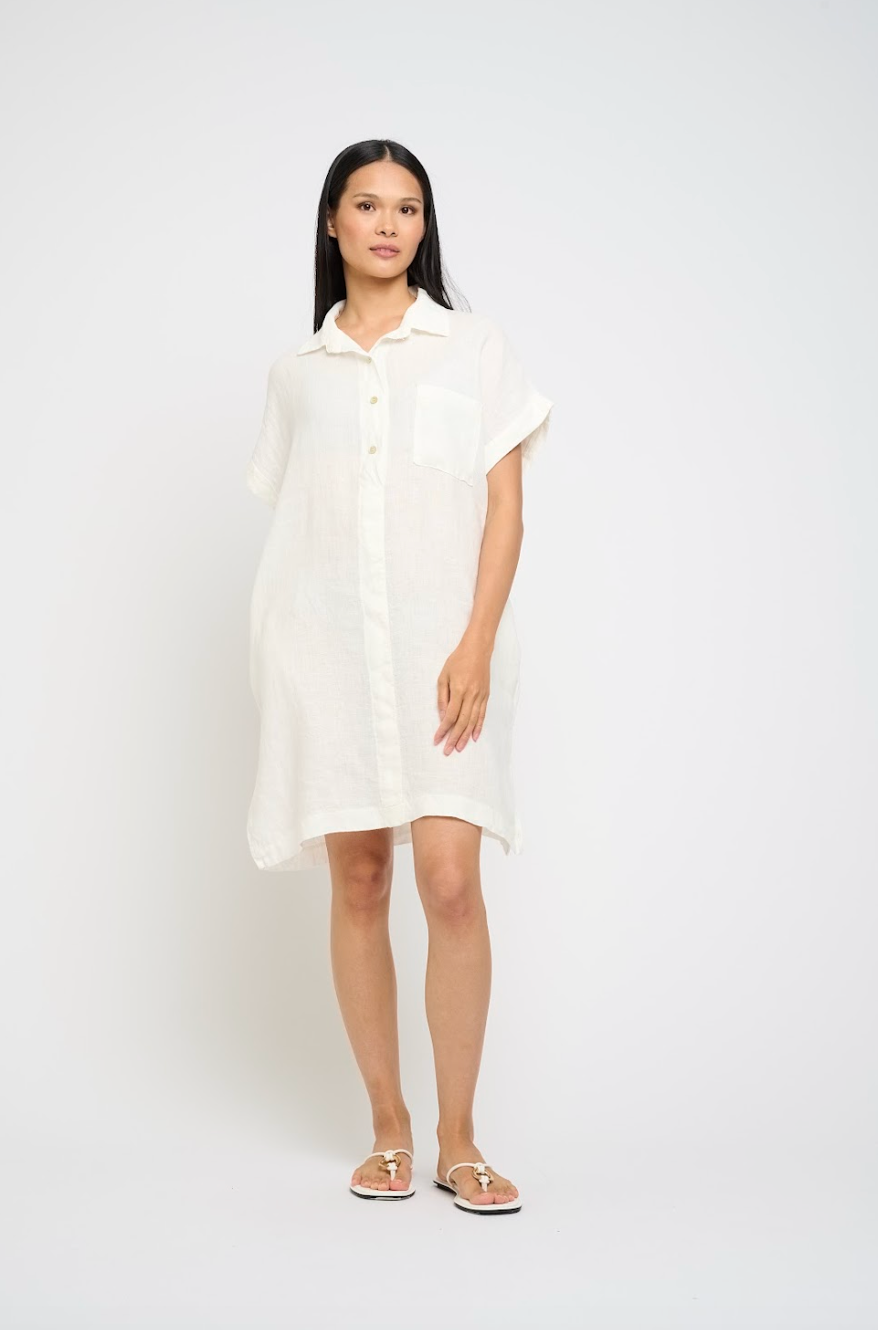 LINEN SHIRT DRESS WITH PATCH POCKET - PISTACHE