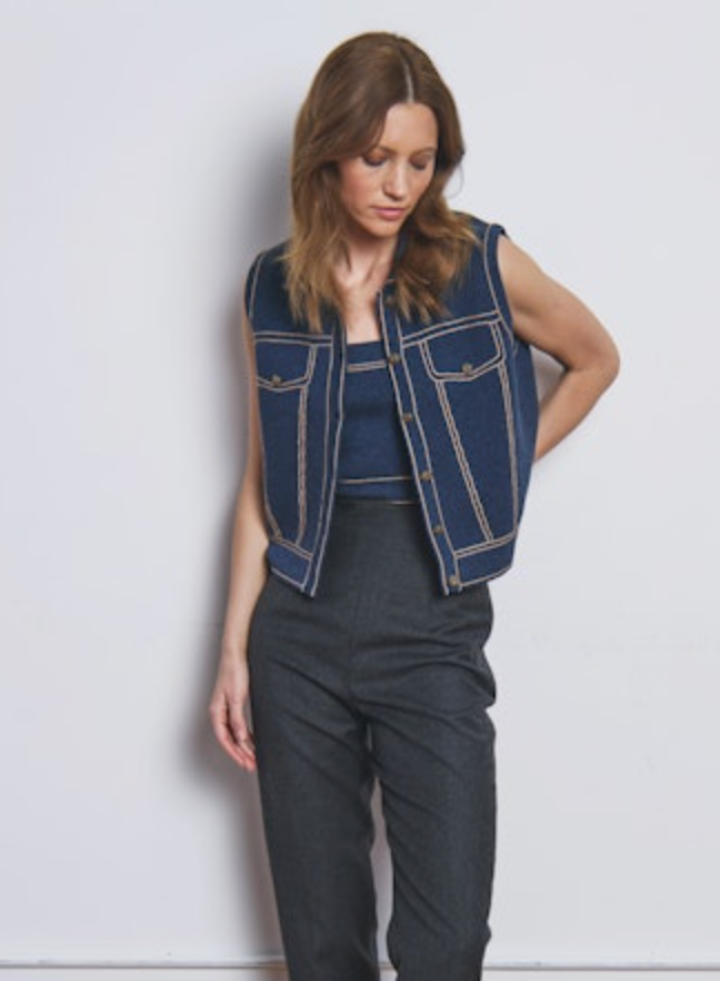 SLEEVELESS DENIM VEST JACKET - AUTUMN CASHMERE