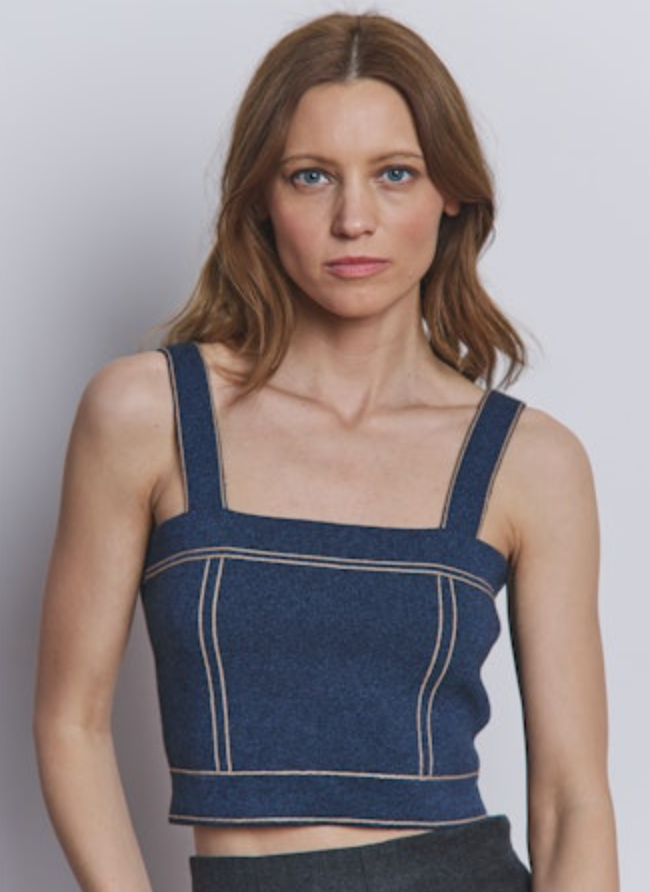 CROPPED TOP STITCHED DENIM STYLE TANK - AUTUMN CASHMERE