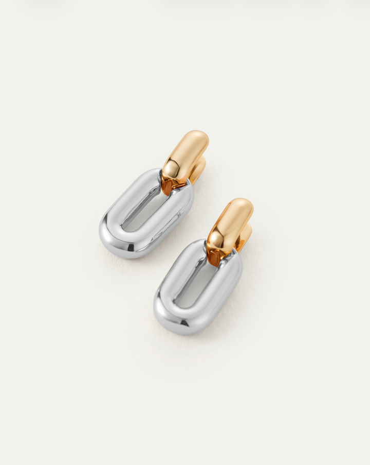 PUFFY DETACHABLE LINK EARRINGS (TWO TONE) - JENNY BIRD