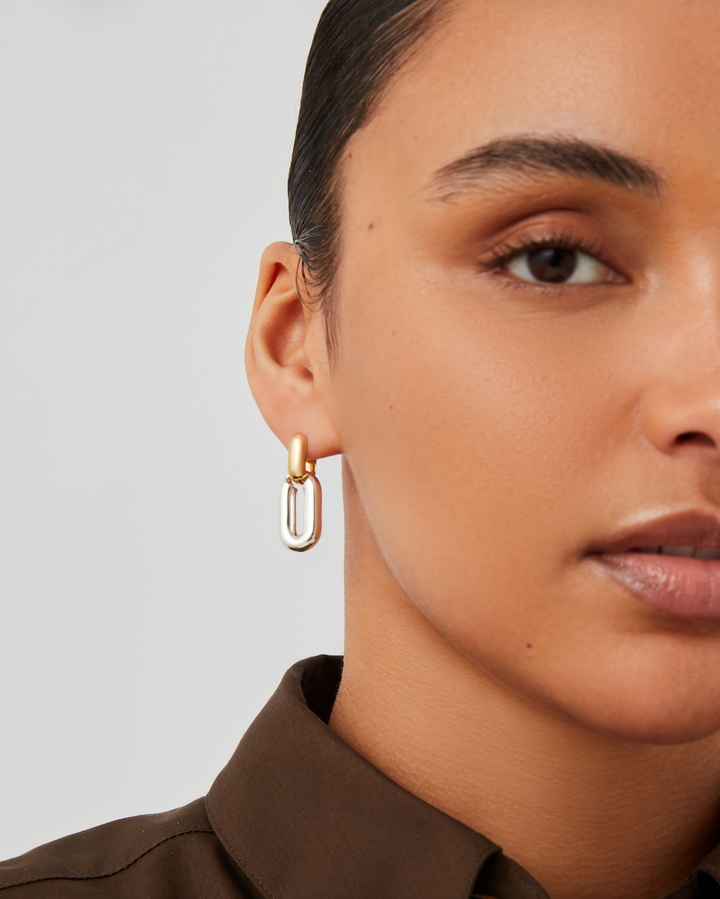 PUFFY DETACHABLE LINK EARRINGS (TWO TONE) - JENNY BIRD