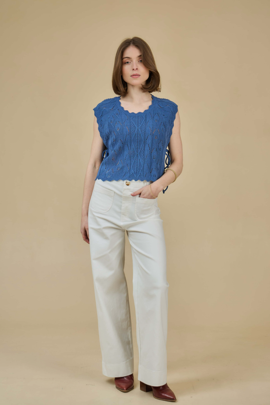 OPENWORK SIDE TIE KNIT TOP - THE KORNER