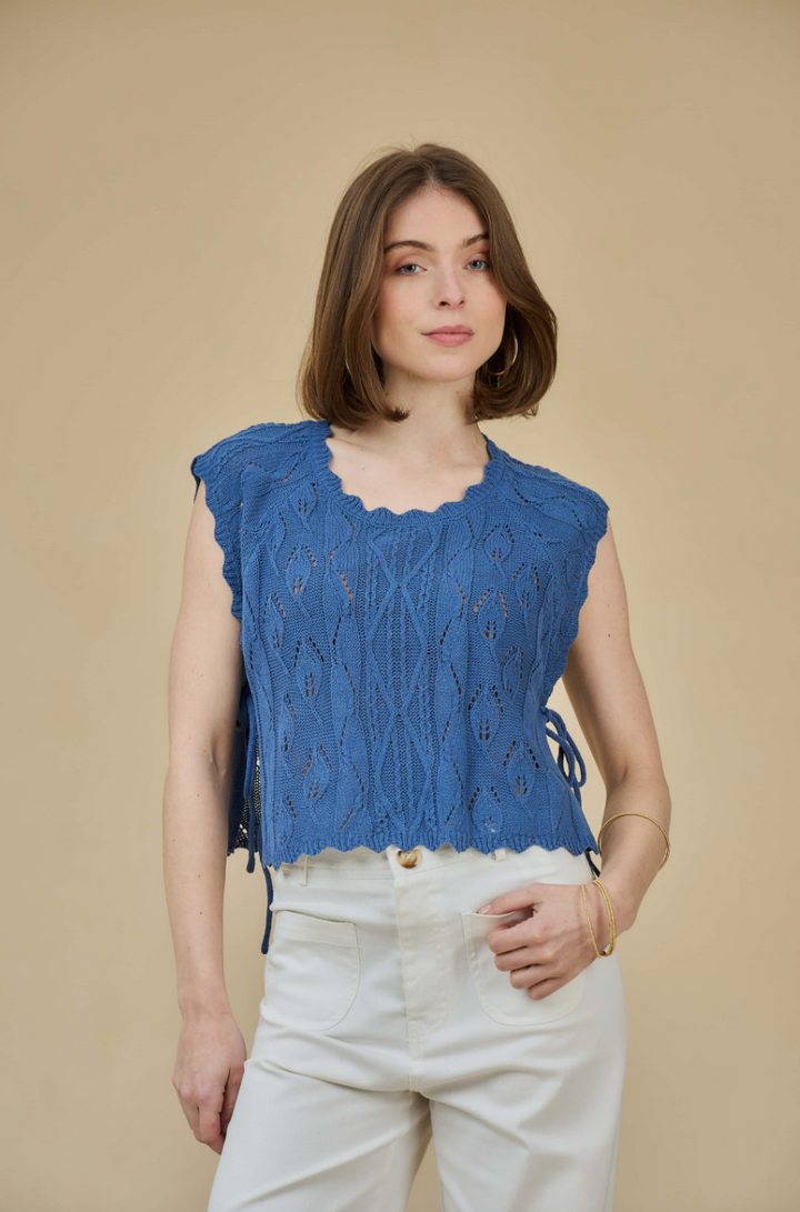 OPENWORK SIDE TIE KNIT TOP - THE KORNER