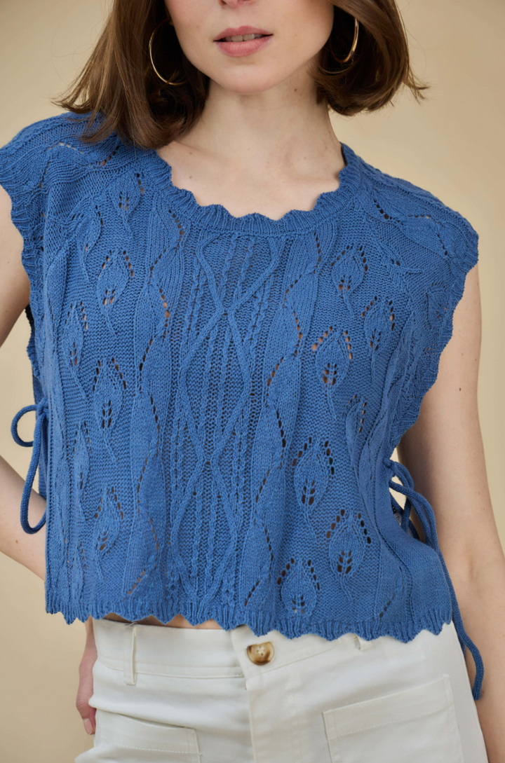 OPENWORK SIDE TIE KNIT TOP - THE KORNER