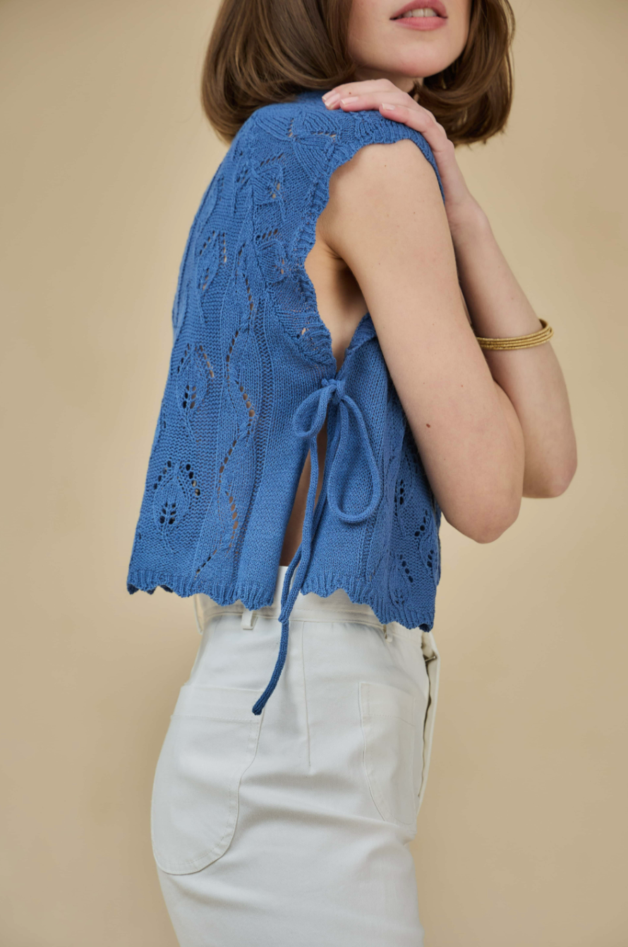 OPENWORK SIDE TIE KNIT TOP - THE KORNER