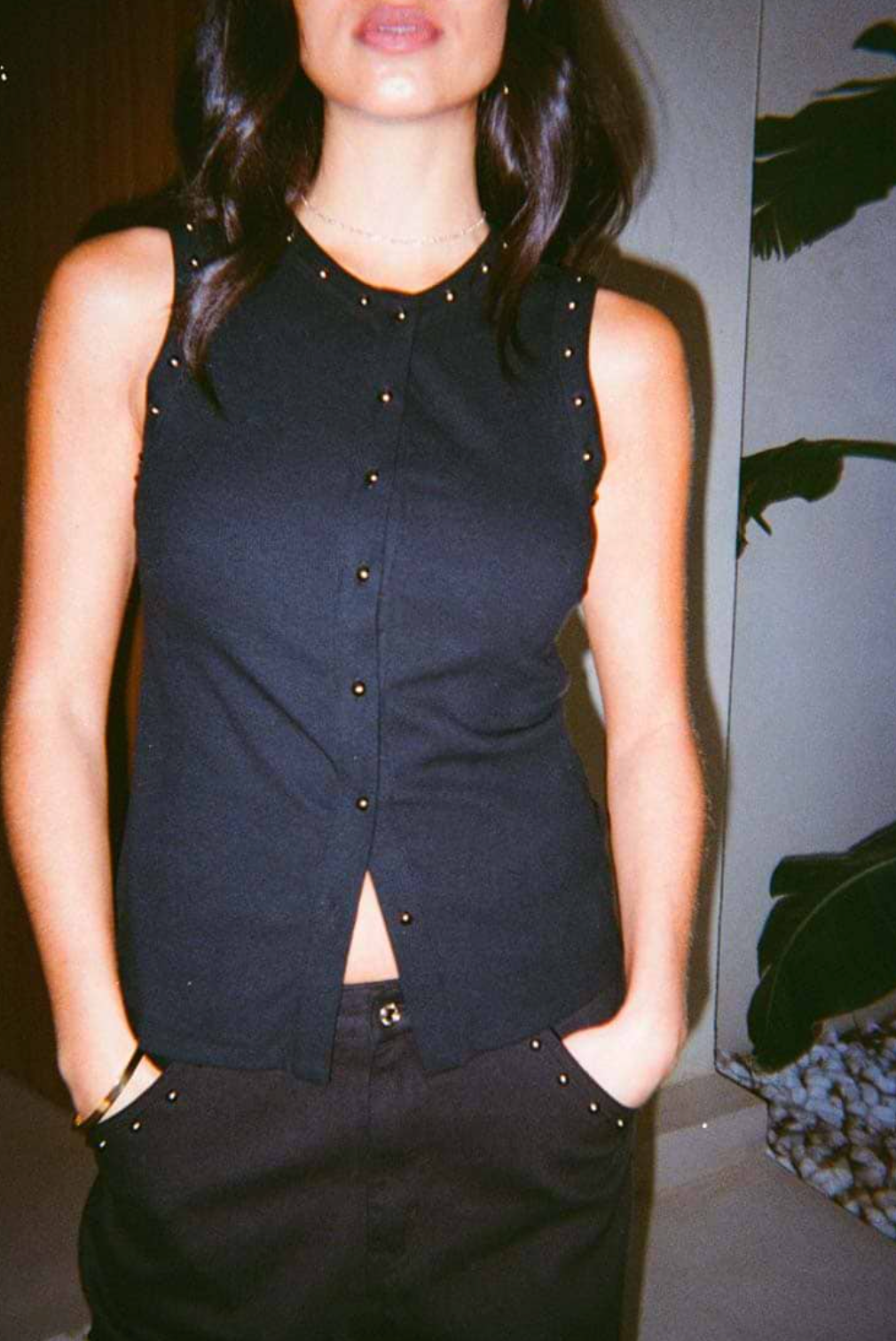 STUDDED BUTTON TANK (BLACK) - NEVER FULLY DRESSED