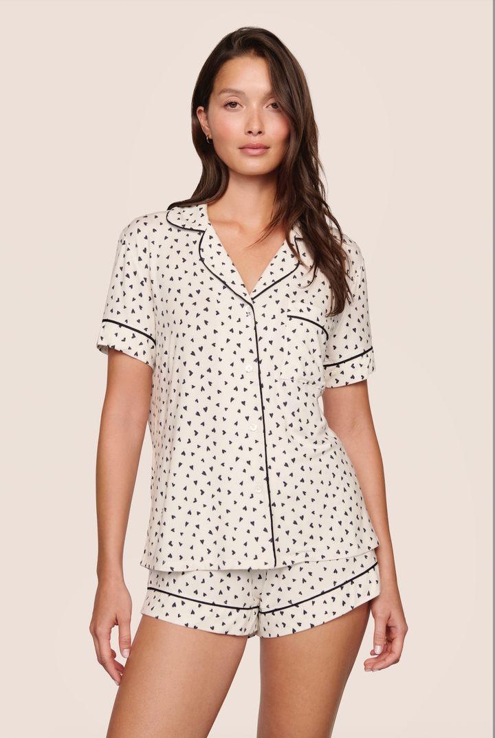 GISELE PRINTED RELAXED SHORT PJ SET (HEART TO HEART BLACK) - EBERJEY