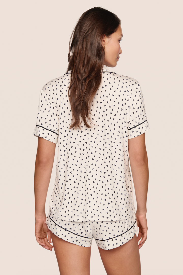 GISELE PRINTED RELAXED SHORT PJ SET (HEART TO HEART BLACK) - EBERJEY