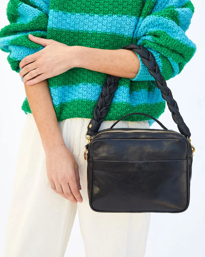 BRAIDED LEATHER SHOULDER STRAP (BLACK) - CLARE V.