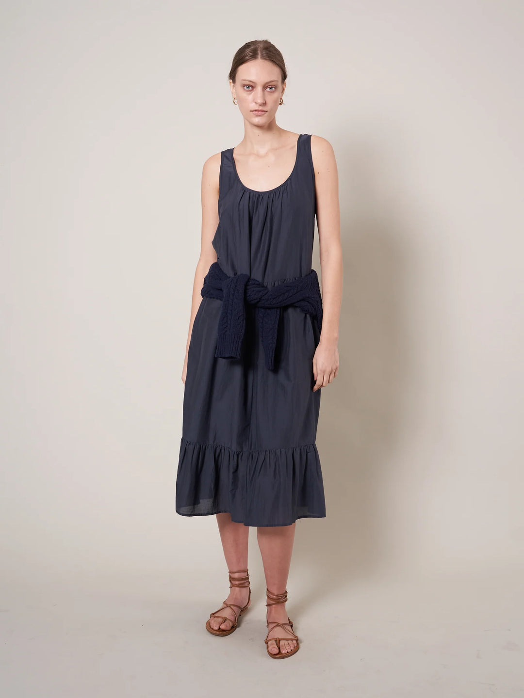 QUINN SILK COTTON VOILE SLEEVELESS DRESS (NAVY) - WYETH