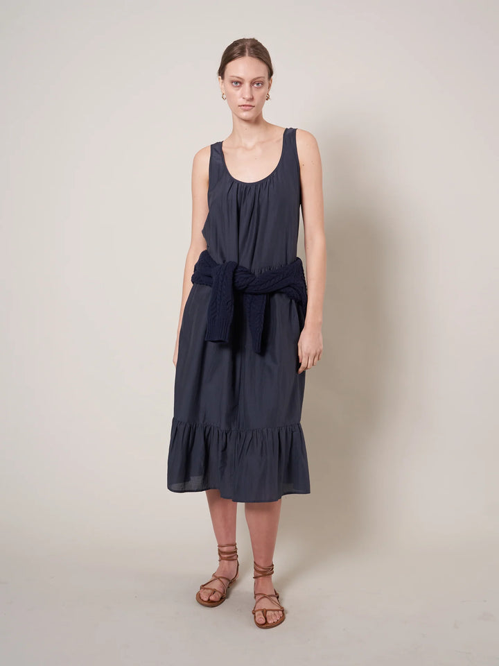 QUINN SILK COTTON VOILE SLEEVELESS DRESS (NAVY) - WYETH