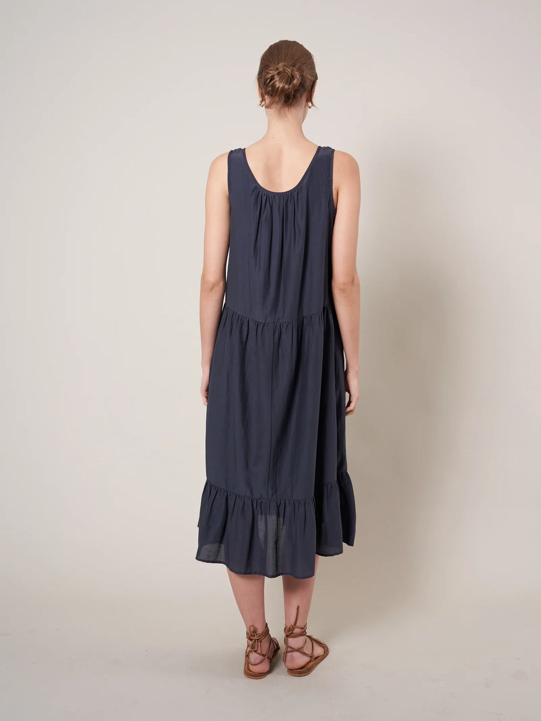 QUINN SILK COTTON VOILE SLEEVELESS DRESS (NAVY) - WYETH