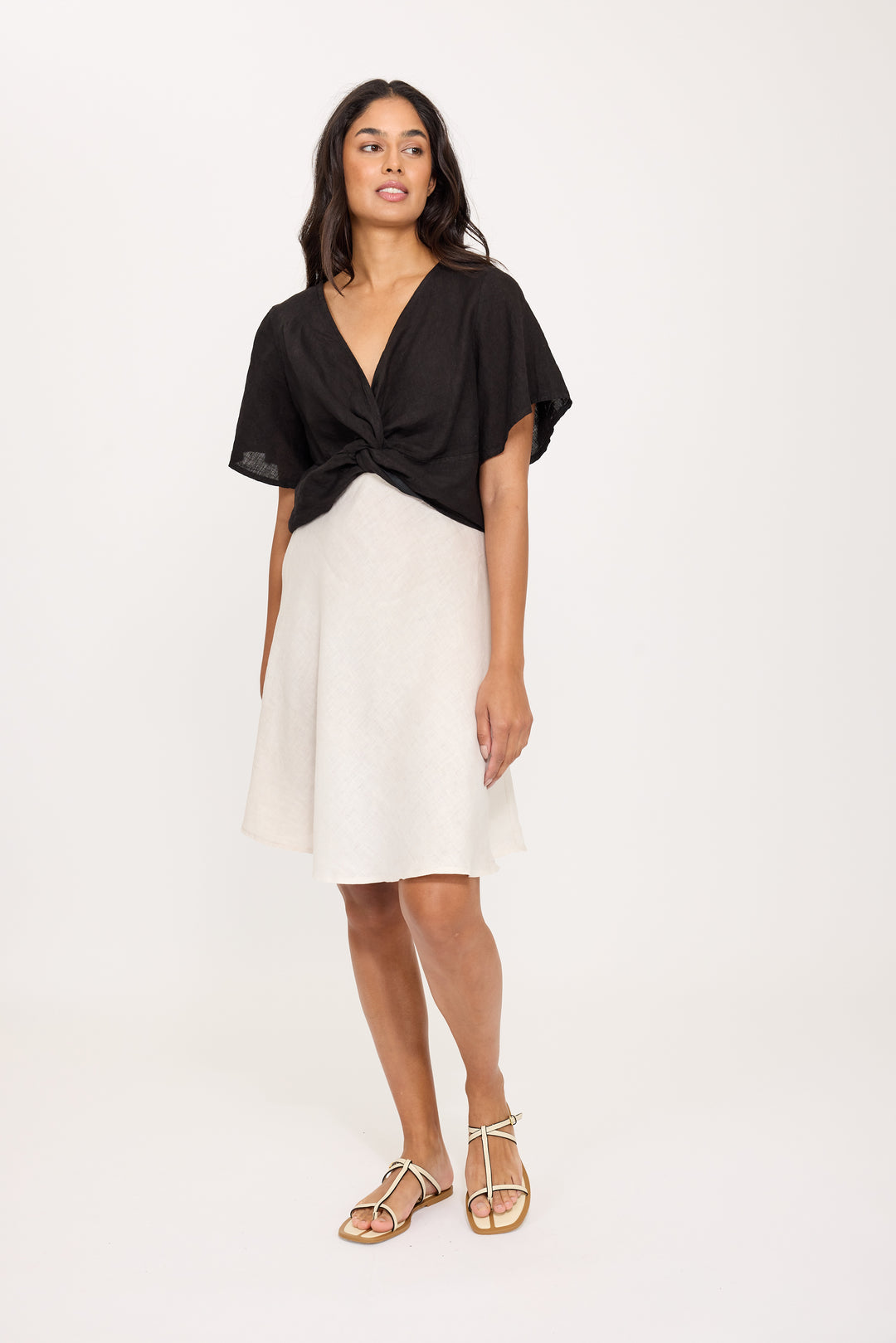 LINEN TWIST TIED TOP (BLACK) - PISTACHE