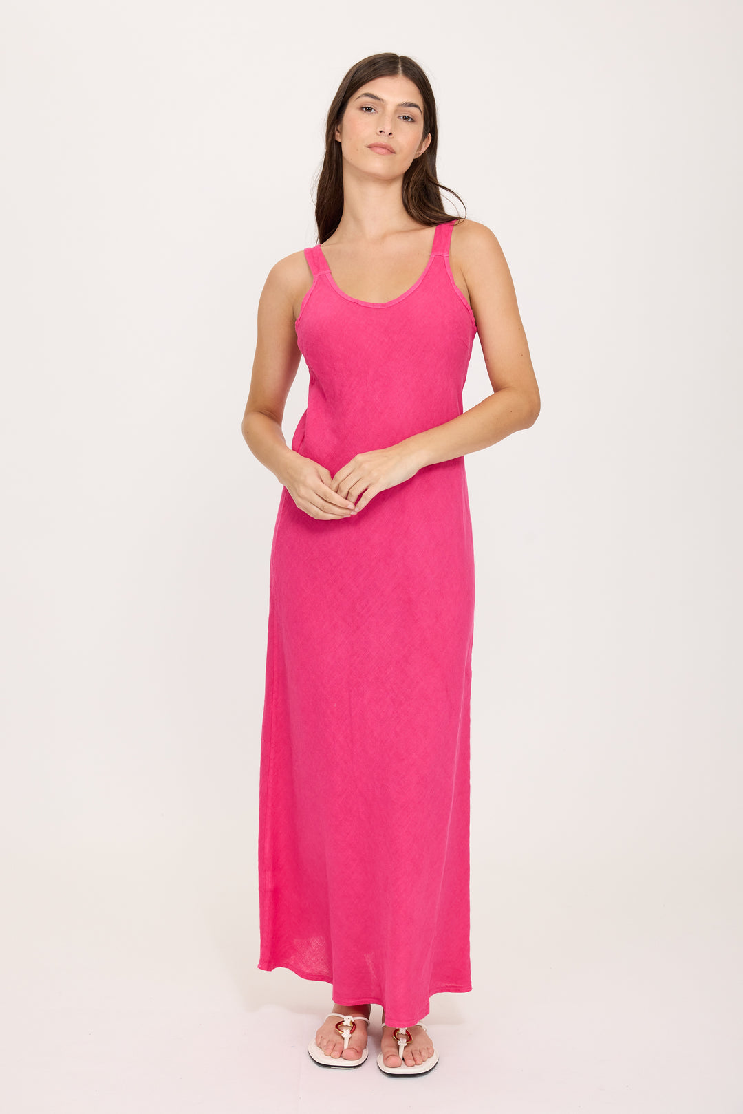 LINEN SLIP DRESS (FUCHSIA) - PISTACHE
