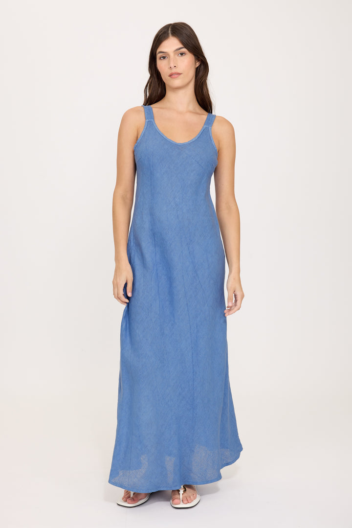LINEN SLIP DRESS (OCEAN BLUE) - PISTACHE