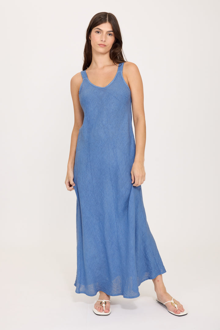 LINEN SLIP DRESS (OCEAN BLUE) - PISTACHE