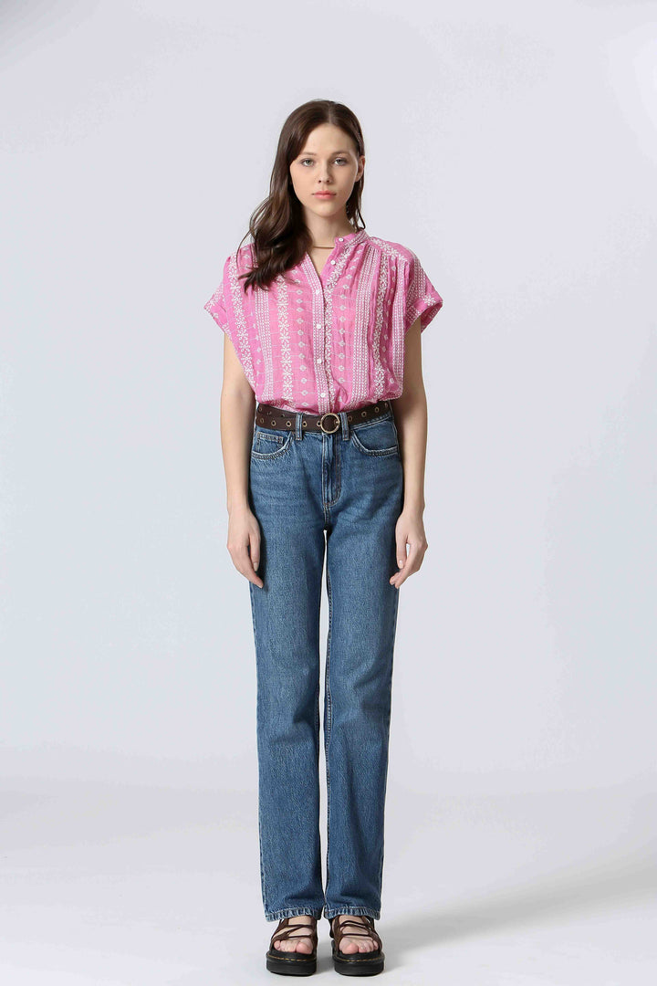 EMBROIDERED COTTON MIX BLOUSE - THE KORNER