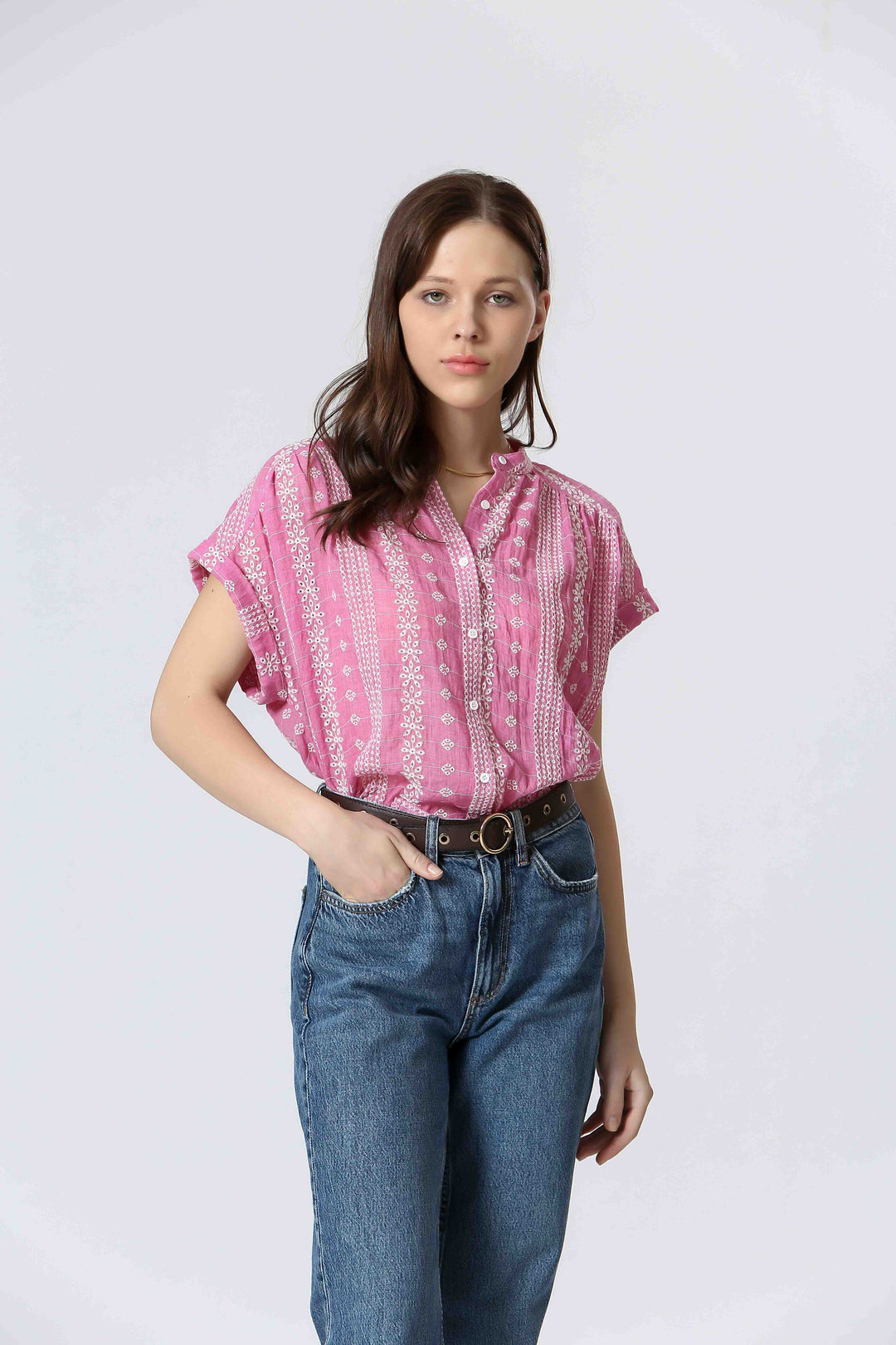 EMBROIDERED COTTON MIX BLOUSE - THE KORNER